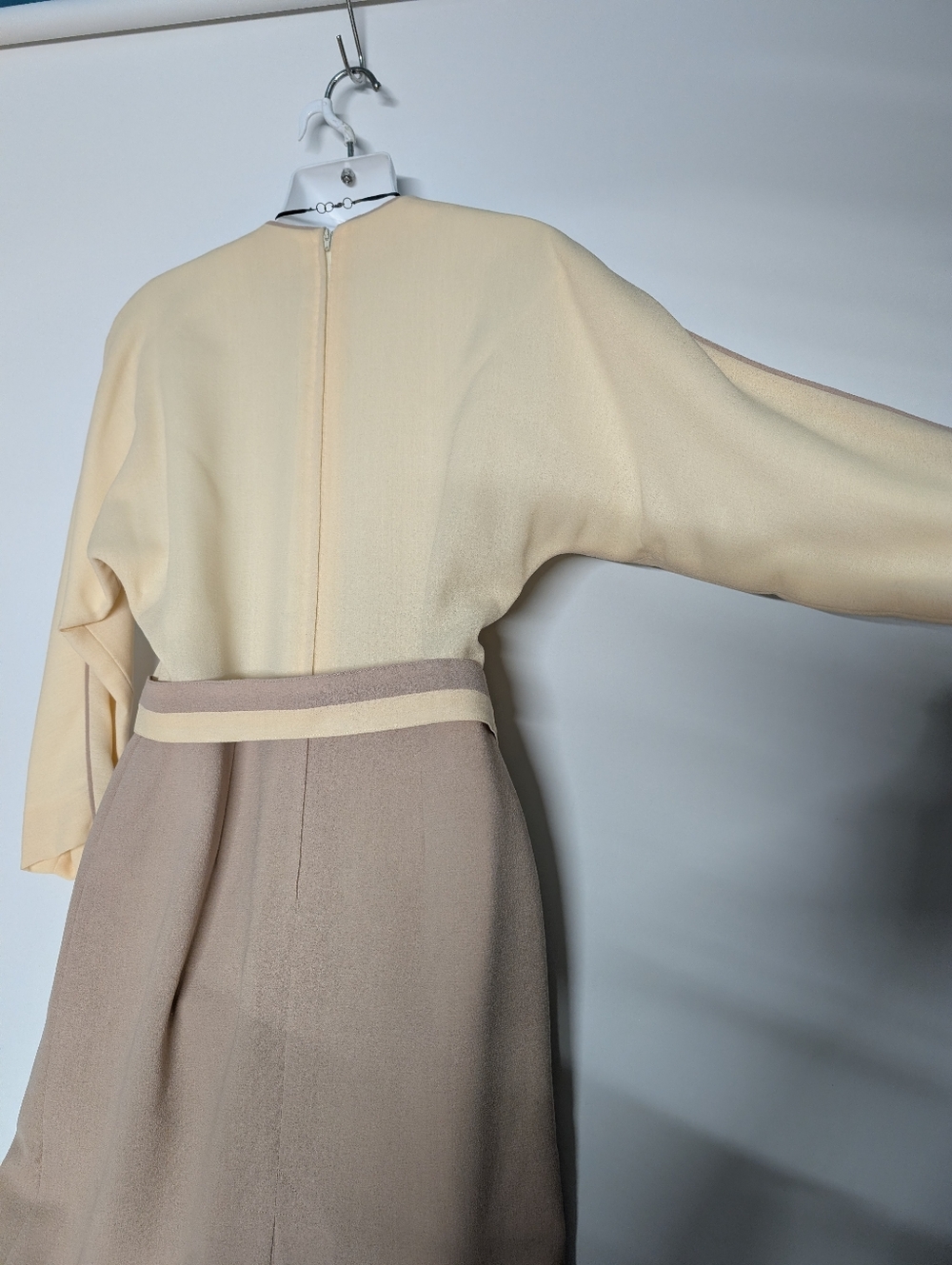 Cream and Taupe Pencil Skirt Bat Wing Dress Classic Vintage Handmade Classic - Picture 6 of 15